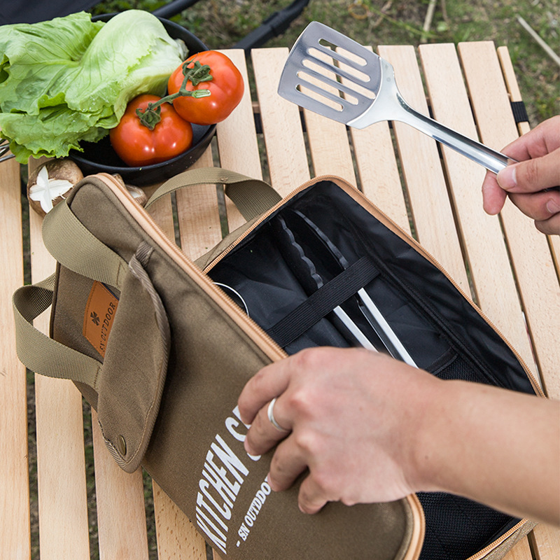 Camping Cooking Gear - 8-teiliges Camping-Kochgeschirr-Set Tragbare Tasche Outdoor-Reise-Utensilien Aufbewahrungstasche