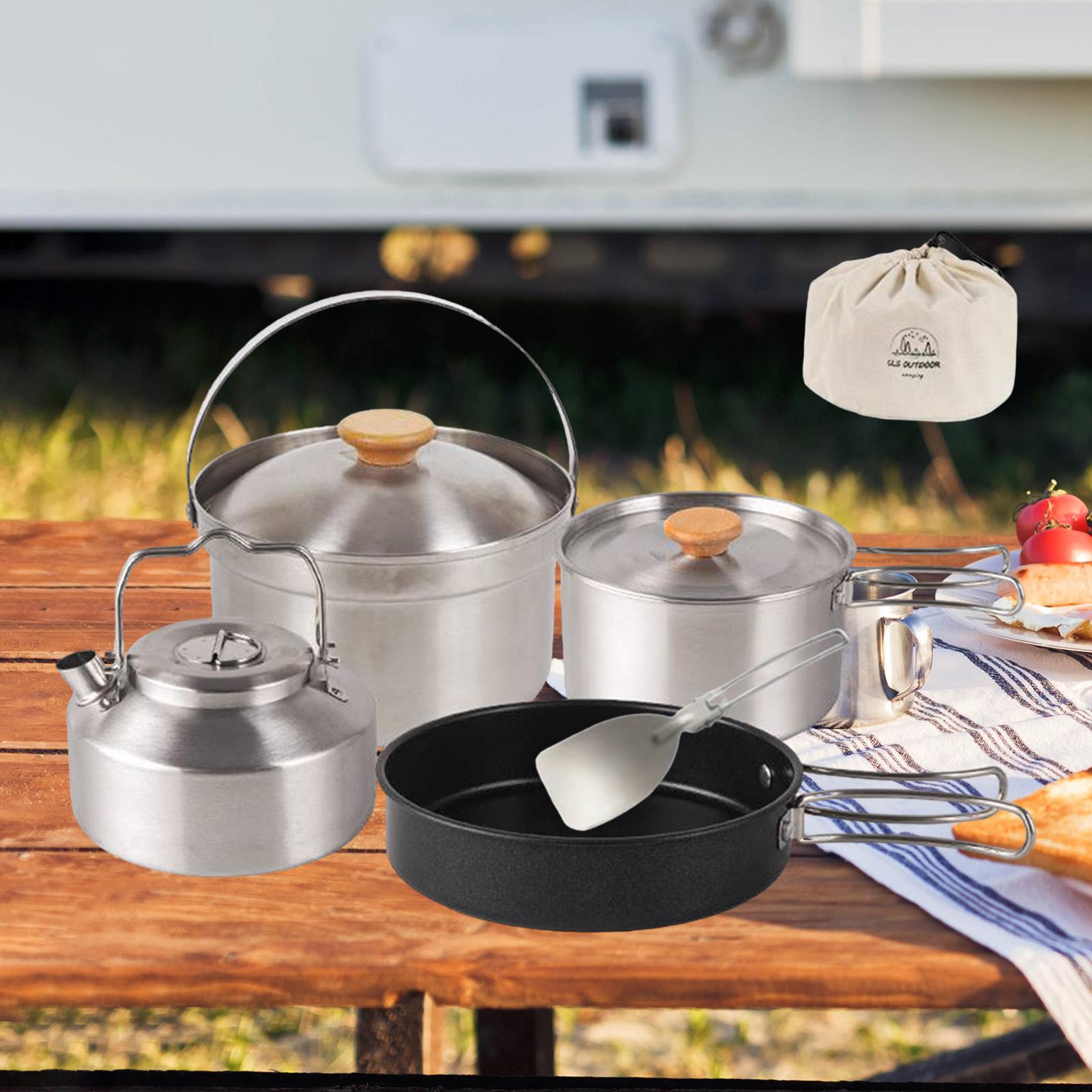 Camping Cooking Set With Kettle - Camping-Kochgeschirr, Kochzubehör, tragbare Antihaft-Bratpfanne, Teekanne, Wasserkocher,