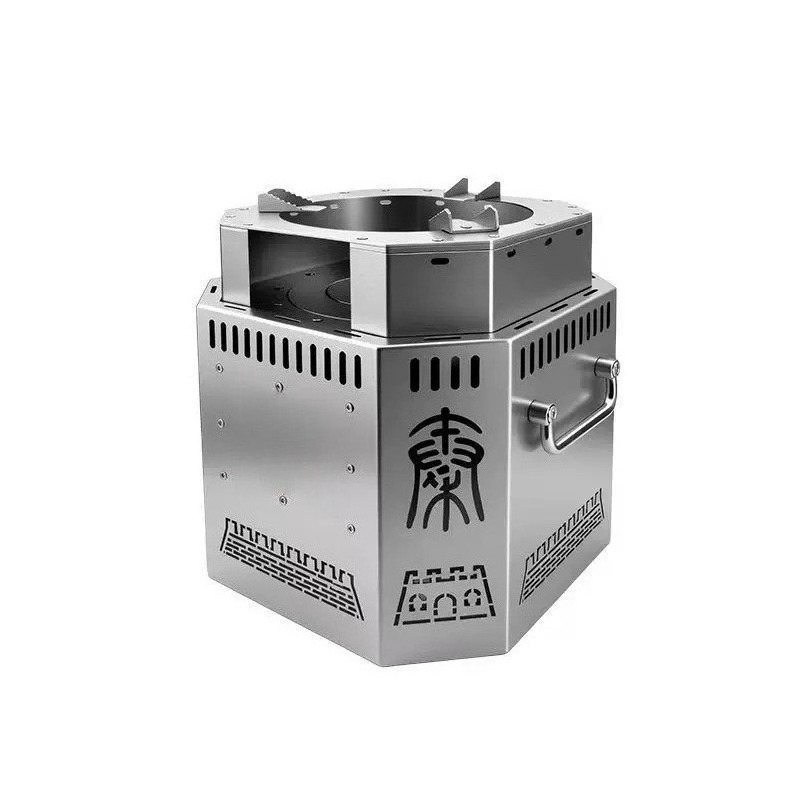 Camping Cooking Wood Stove - Edelstahl-Holzofen, Rauchfreier Gasifizierungs-Camping-Feuerofen, Holzkohlebrenner für Outdoor-Kochen