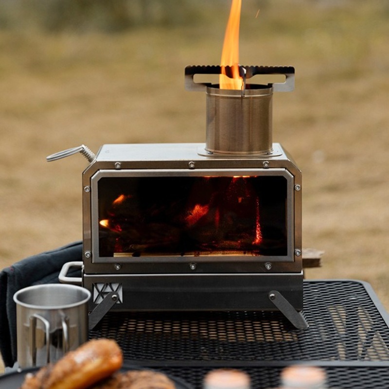 Camping With Cooking - Edelstahl Quadratischer Holzofen Tragbarer Outdoor-Camping-Picknick-Kochbedarf