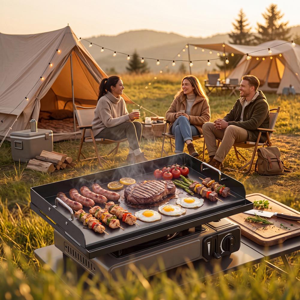 Camping Cooking Set Non Stick - Dicke, vorbehandelte Antihaft-Gusseisen-Grillplatte 25