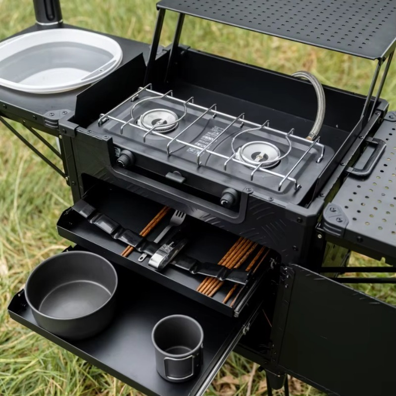 Camping Cooking All In One - All-in-One Faltbare Outdoor-Camping-Küchenstation mit Herd und