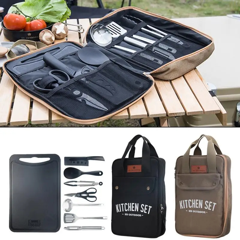 Camping Cooking All In One - 8-teiliges Camping-Küchen-Kochgeschirr-Set Tragbares Outdoor-Reise-Utensilien-Set Edelstahl Koch-