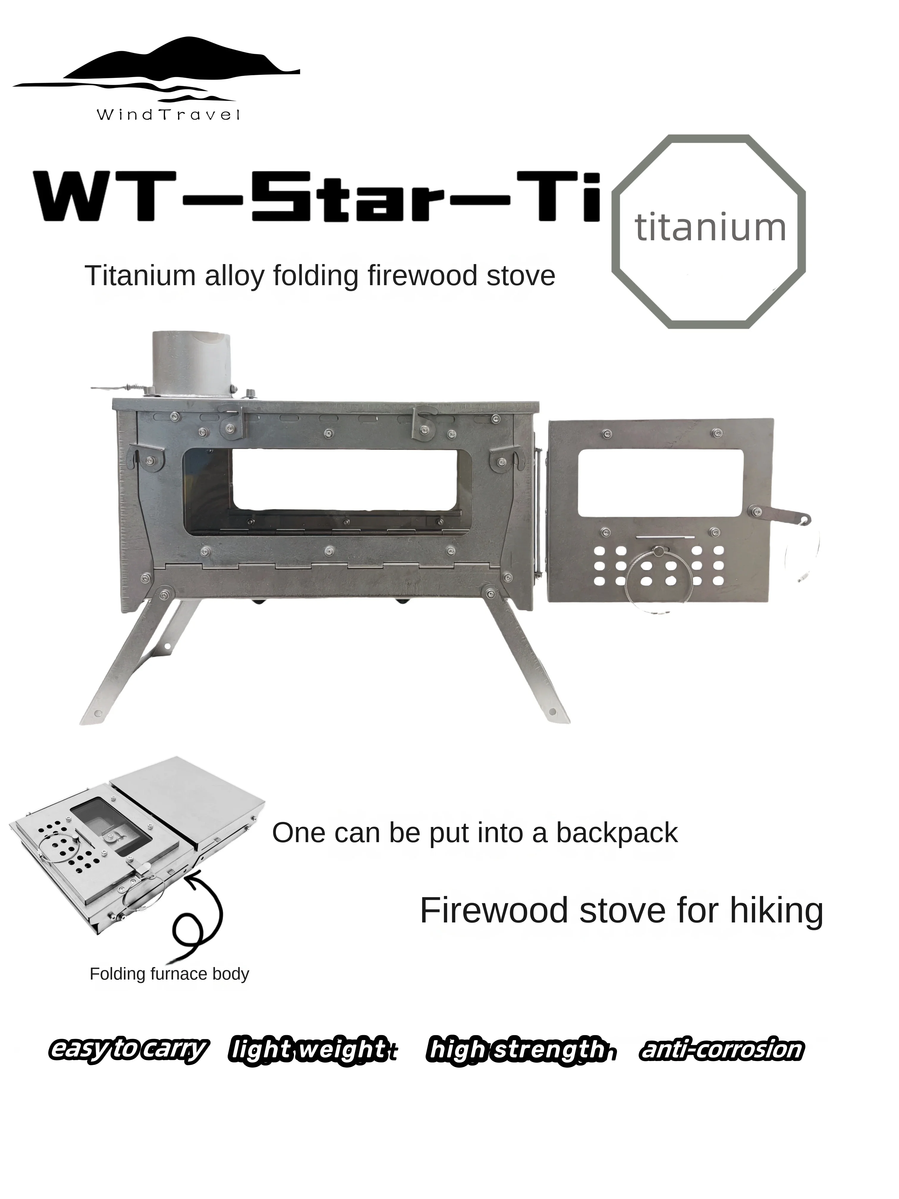 Camping Cooking Equipment Gas - WT Star Ti Klappbarer Brennholzofen aus