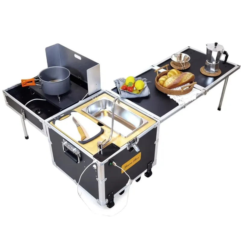 Camping Cooking All In One - Klappbarer Outdoor-Camping-Kochtisch Tragbare Mobile Küchenstation für