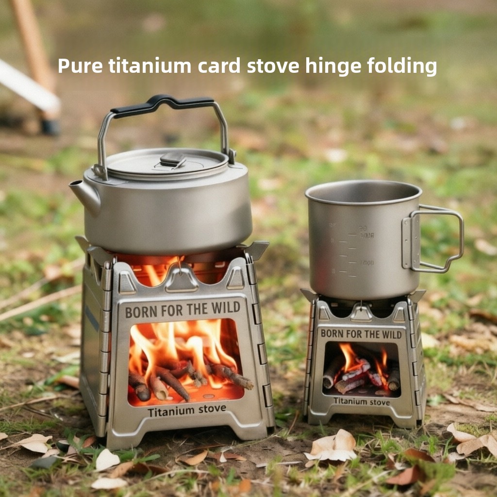 Camping Cooking Wood Stove - TiForge Kompakter Klappbarer Titan-Holzofen für Outdoor-Camping,