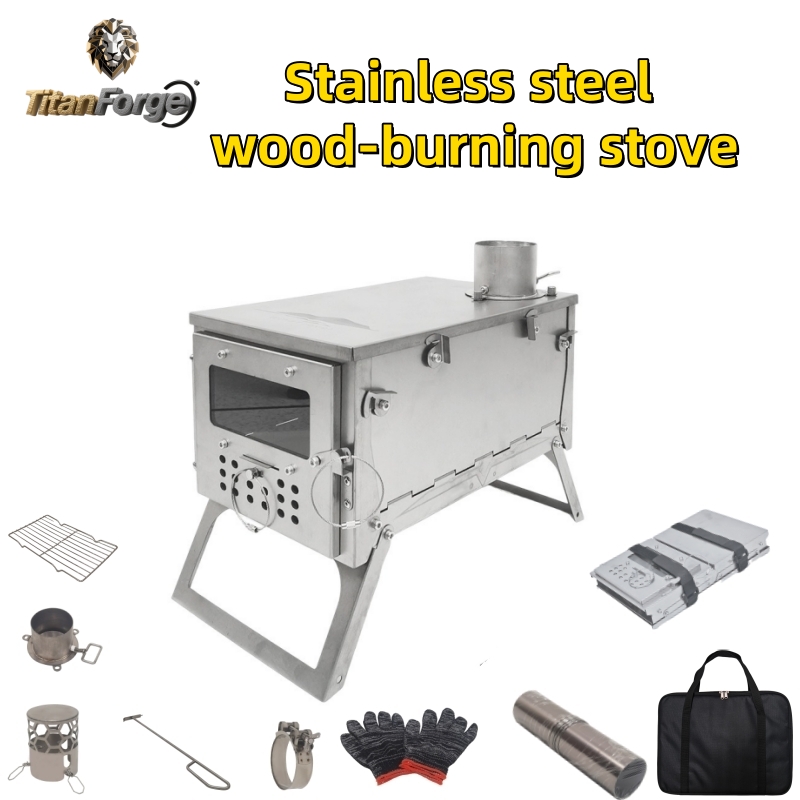 Camping Cooking Wood Stove - Klappbarer Holzofen, Edelstahl, tragbar und leicht,