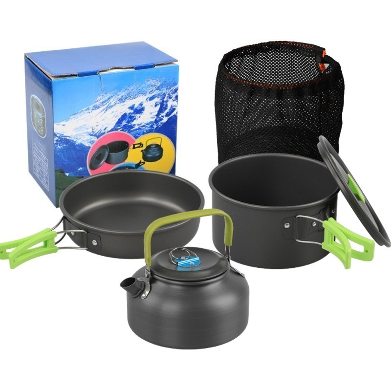 Camping Cooking Set With Kettle - Outdoor Camping Kochgeschirr-Set DS-308 Tragbares Kochtopf-Kit