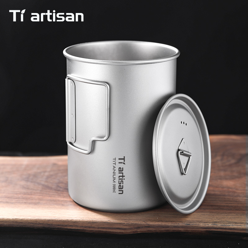 Camping Cooking Mug - Tiartisan 750ml/900ml Titan-Campingbecher mit Klappgriff, Großer