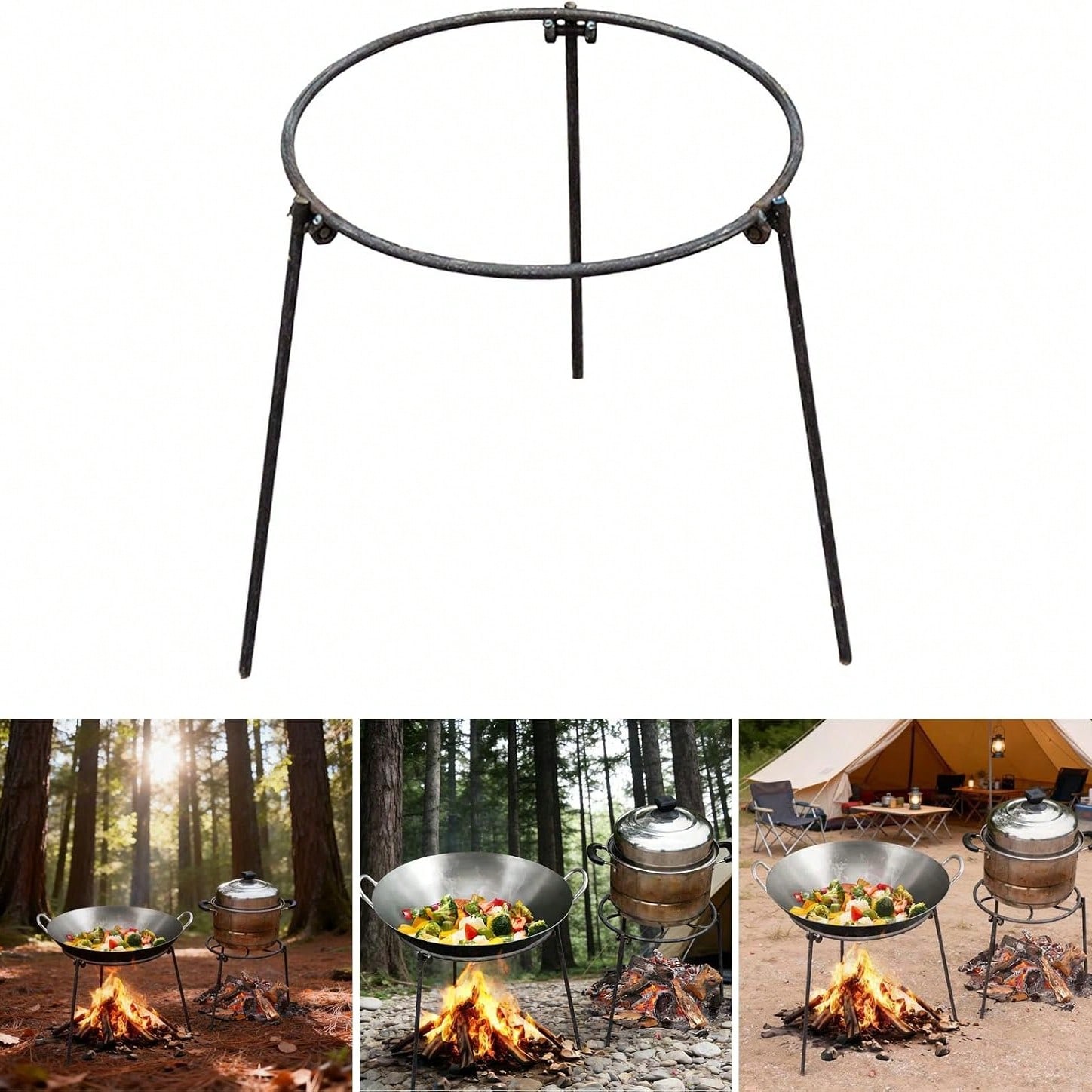Camping Cooking Gear - Tragbares Outdoor-Camping-Stativ mit verstellbaren Beinen, abnehmbarer
