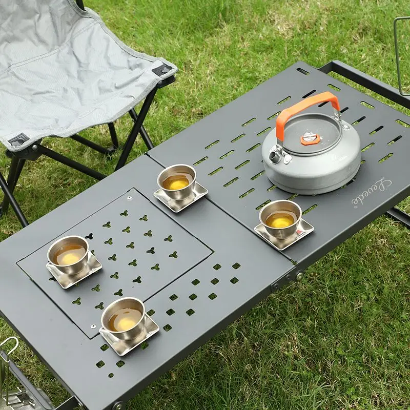 Camping Cooking Table With Storage - Tragbarer Klappbarer Eisen-Mesh-Tisch für Camping, Outdoor-Picknick,
