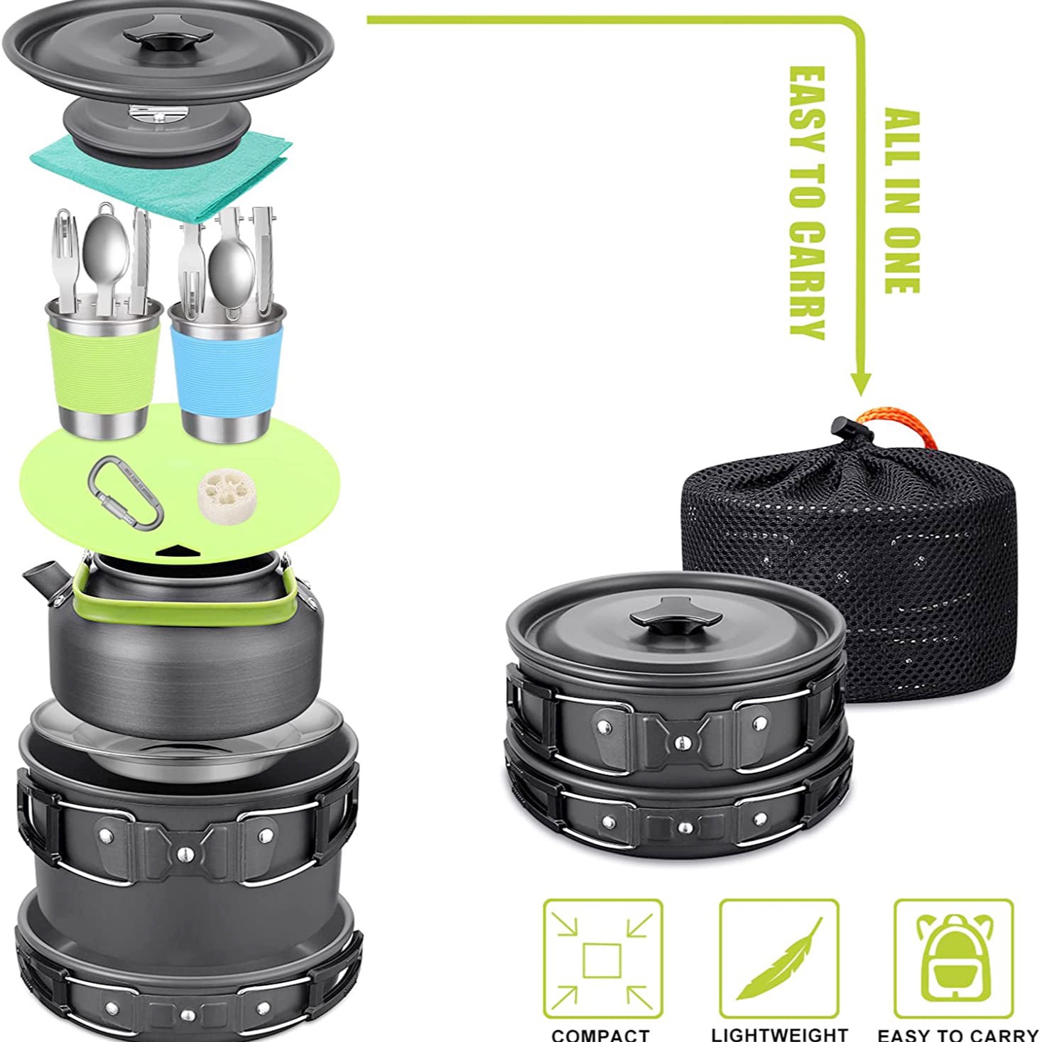 Outdoor-Camping-Kochset mit Ke – Camping Cooking Set With Kettle Bewertung und Preis