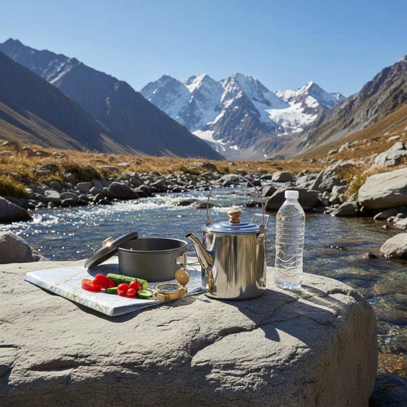 Tragbarer Edelstahl-Kochbehält – Camping Cooking Set With Kettle Bewertung und Preis