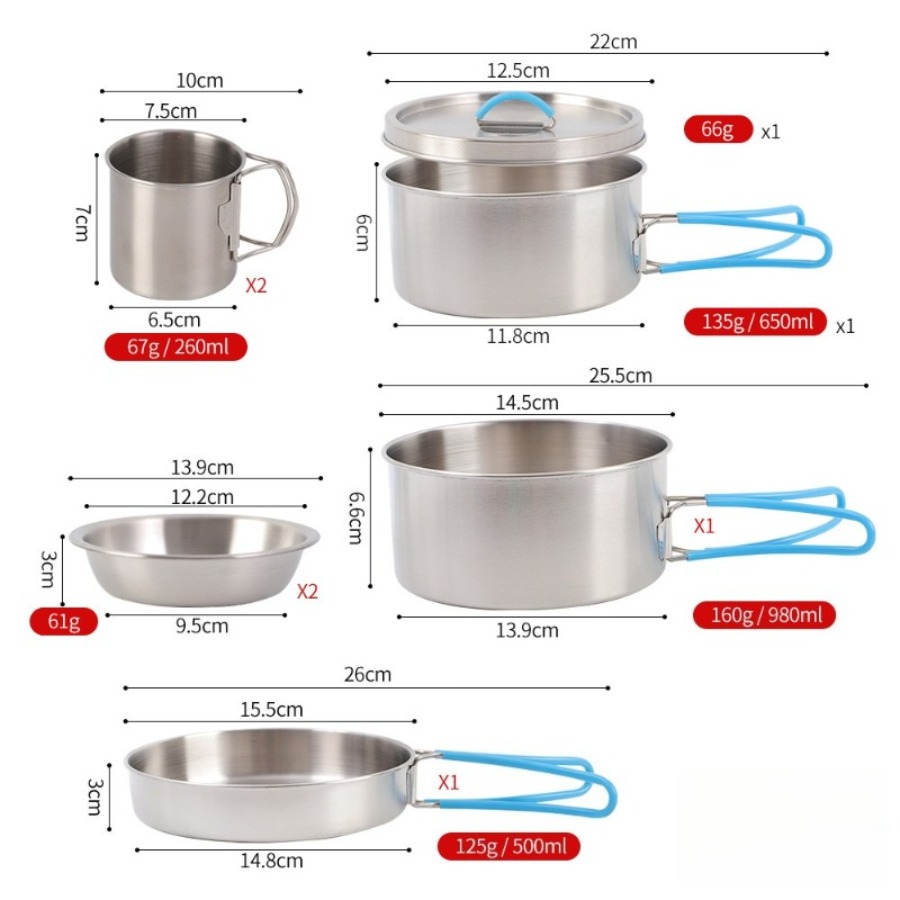 8-teiliges Set aus Edelstahl 3 – Camping Cooking Set With Kettle Bewertung und Preis