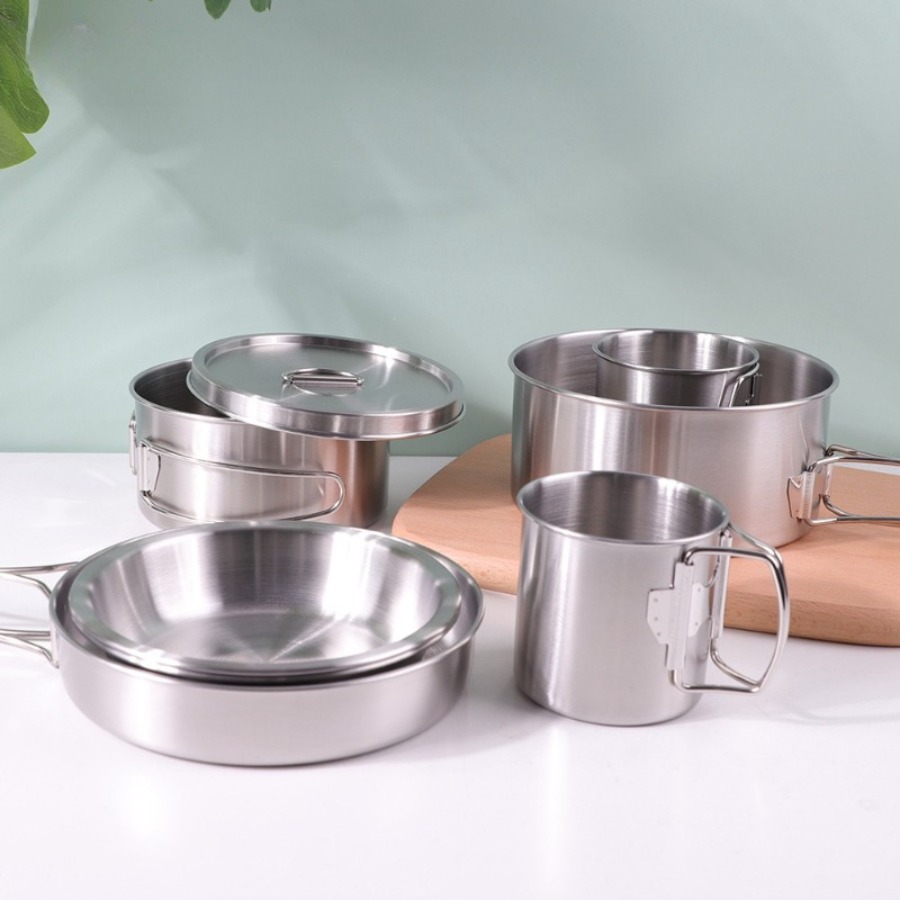 8-teiliges Set aus Edelstahl 3 – Camping Cooking Set With Kettle Bewertung und Preis
