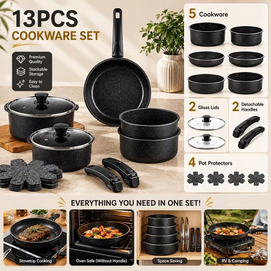 Hochwertiges 13-teiliges Antih – Camping Cooking Set Non Stick Bewertung und Preis